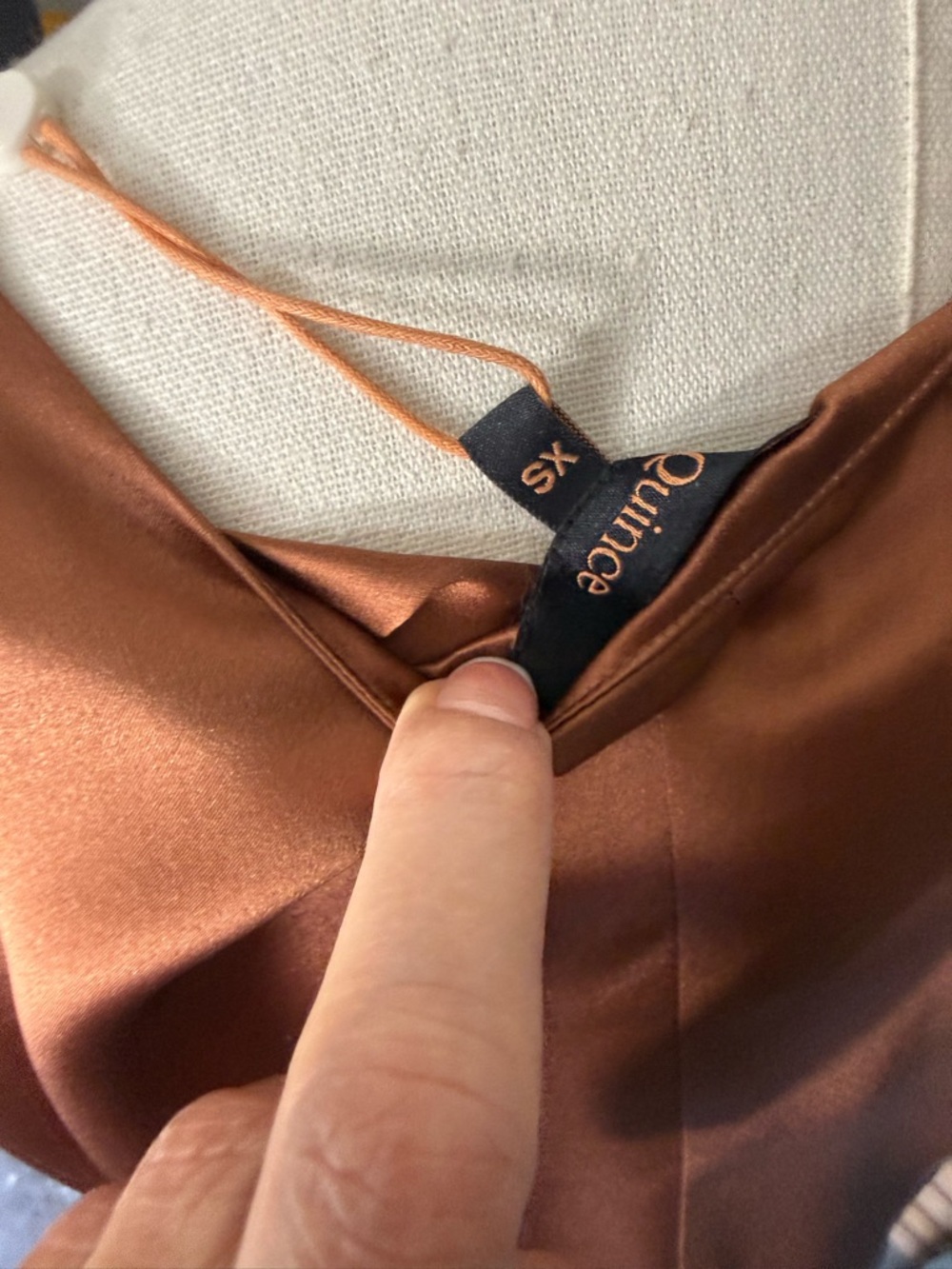 Quince Satin V-Neck Dress in Copper - Picture 4 of 6